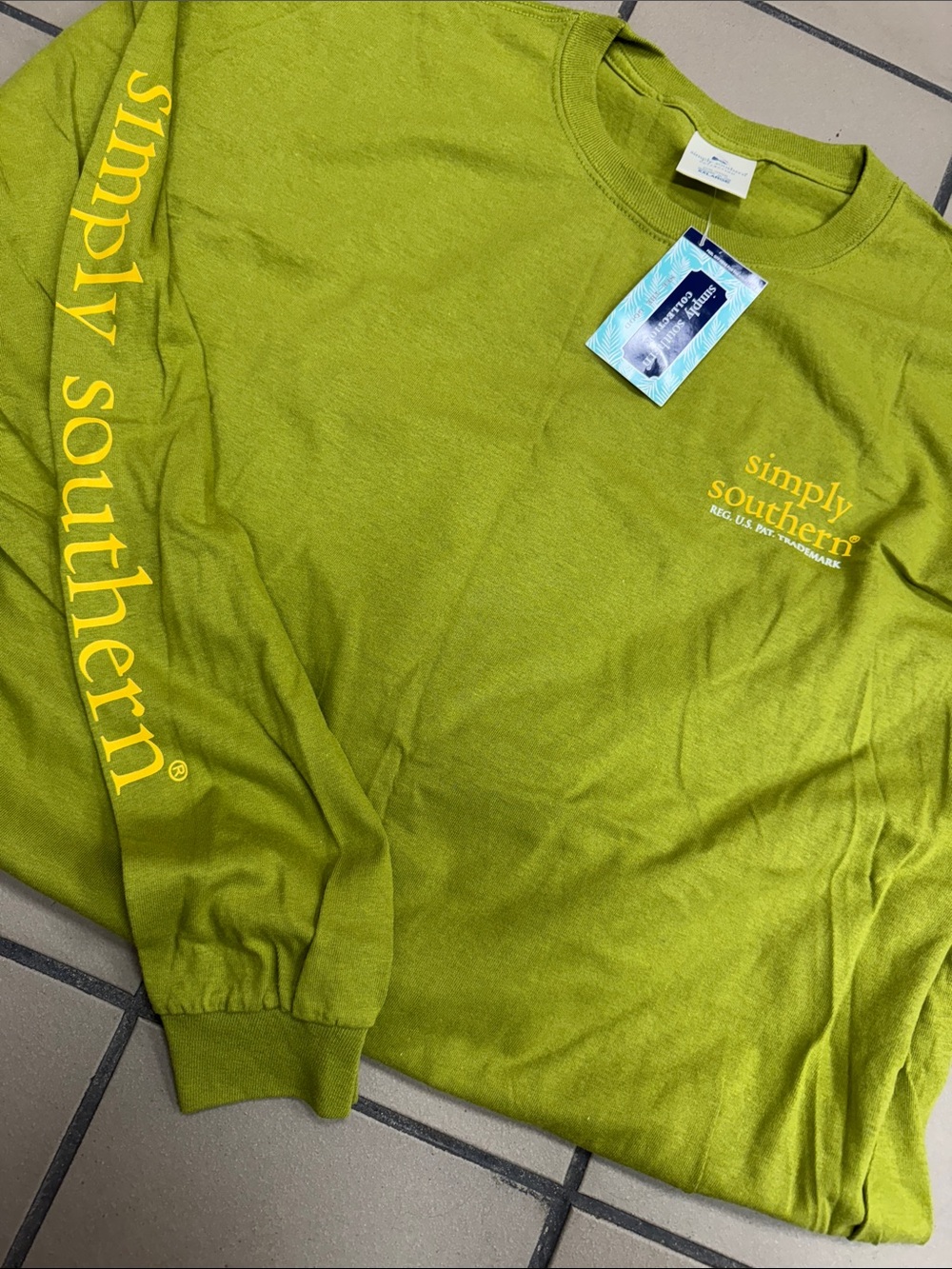Simply Southern Olive Green Long Sleeve Tee with Yellow Logo